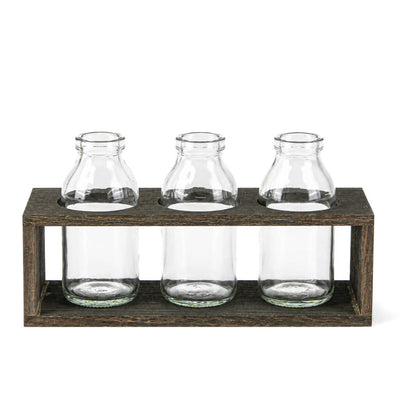 Richland Vintage Milk Bottle Vases With Wooden Stand 4.5x8