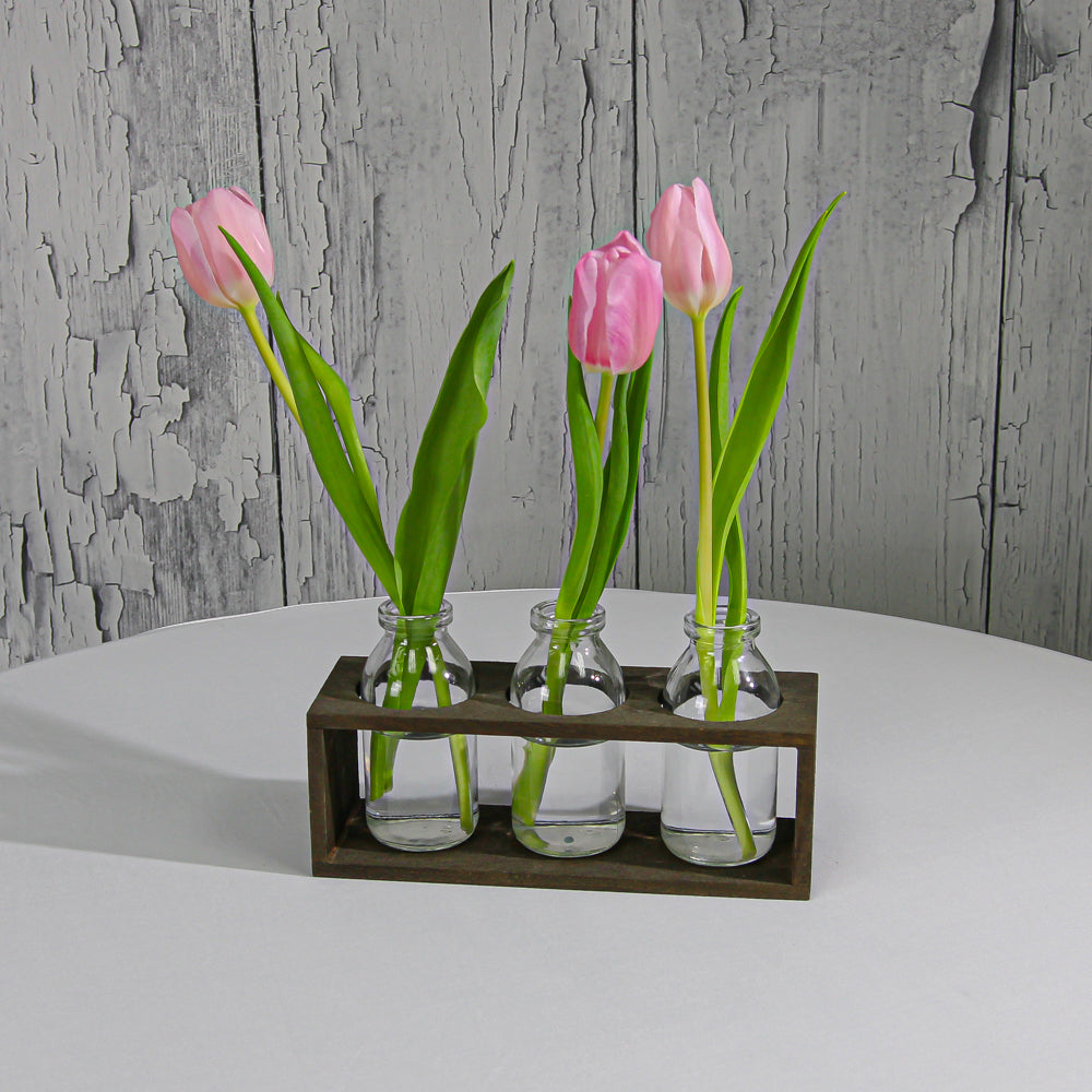 Richland Vintage Milk Bottle Vases With Wooden Stand