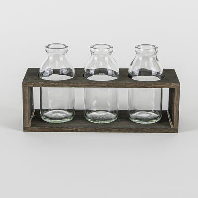 Richland Vintage Milk Bottle Vases With Wooden Stand 4.5x8 Set of 6