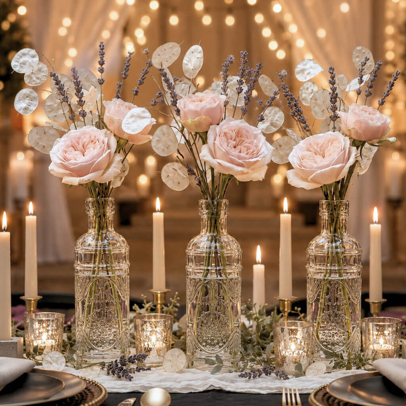 Floral arrangements in Bud vases with candles - thumbnail number 3