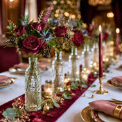 Deep red flowers in a Vintage Swirl Bud Vase on a holiday table - thumbnail number 5