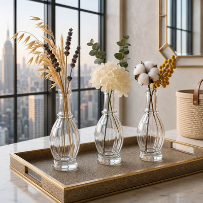 Three Vintage Bubble Bud Vases with assorted dried florals on a gold tray - thumbnail number 7