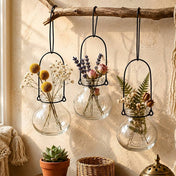 Three Vintage Jar Hanging Glass Vases with dried flowers hanging from a wooden branch - thumbnail number 8