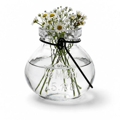 Vintage Jar Hanging Glass Vase filled with small white flowers - thumbnail number 2
