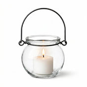 Lit white votive candle in a Bubble Hanging Glass Vase on a white background - thumbnail number 3