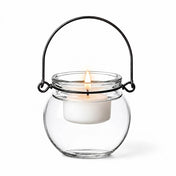 Lit white tealight candle in a Bubble Hanging Glass Vase on a white background - thumbnail number 5