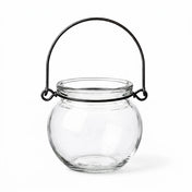 Empty Bubble Hanging Glass Vase with a black wire handle on a white background - thumbnail number 1