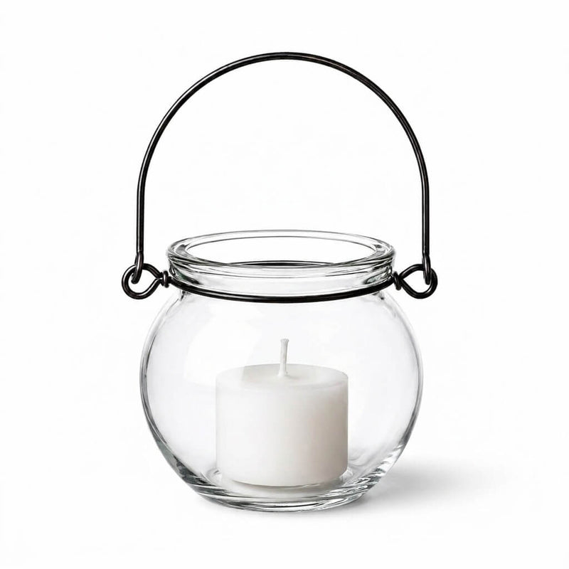 White votive candle inside a Bubble Hanging Glass Vase on a white background - thumbnail number 2
