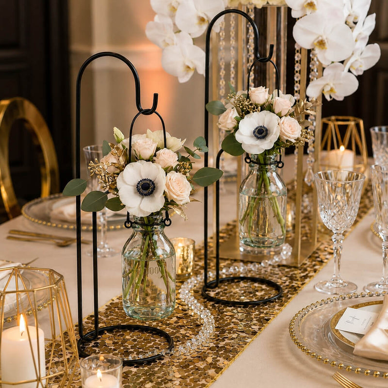 Vintage Bottle Hanging Glass Vases with floral centerpieces on a formal table - thumbnail number 4