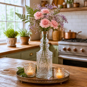 Decorative glass bottle vase with pink flowers on a tray - thumbnail number 7