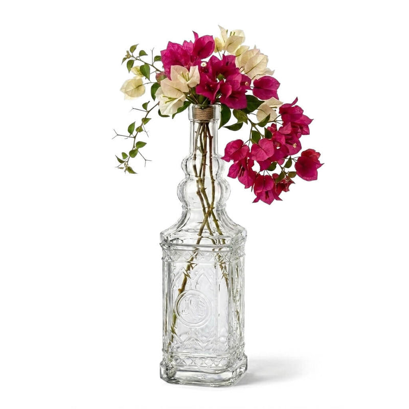 Vintage square glass bottle with bougainvillea on a white backdrop - thumbnail number 2