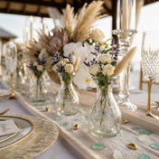 Clear Teardrop Glass Bud Vases with flowers on a wedding table - thumbnail number 2