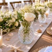 Clear Pineapple Glass Bud Vase with white roses on a coastal-themed tablescape - thumbnail number 3