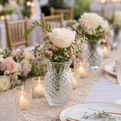Clear Pineapple Glass Bud Vase with a white rose on a romantic wedding table - thumbnail number 5