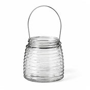 4.6" Hanging Horizontal Ribbed Glass Jar with Handle on a white background - thumbnail number 1
