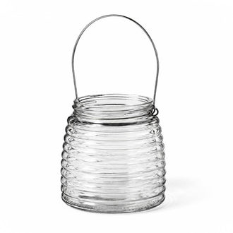 Eastland 4.6" Hanging Horizontal Ribbed Glass Jar with Handle Set of 6