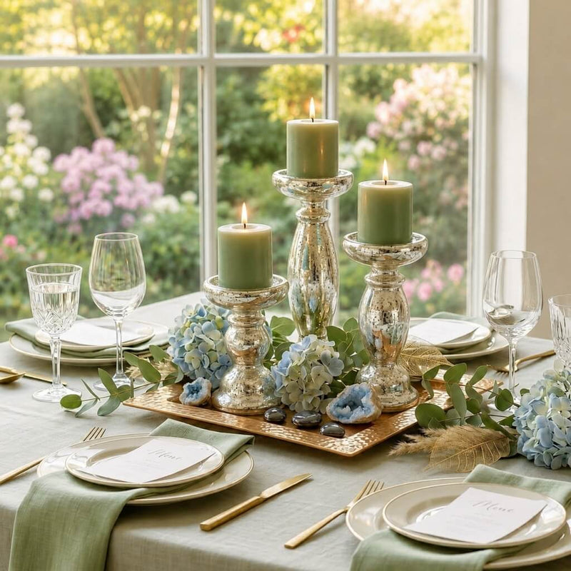 Eastland Unique Mercury Glass Pillar Candle Holder Set of 3 - thumbnail number 4