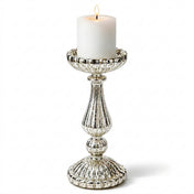 Richland 10" Ribbed Unique Mercury Glass Pillar Candle Holder - thumbnail number 3
