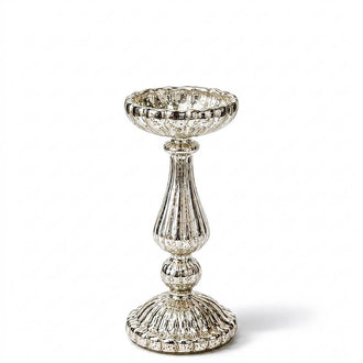 Richland 10" Ribbed Unique Mercury Glass Pillar Candle Holder