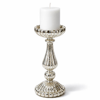 Richland 10" Ribbed Unique Mercury Glass Pillar Candle Holder - thumbnail number 2