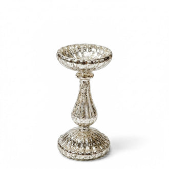 Richland 8.5" Ribbed Unique Mercury Glass Pillar Candle Holder