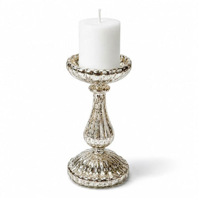 Richland 8.5" Ribbed Unique Mercury Glass Pillar Candle Holder - thumbnail number 2