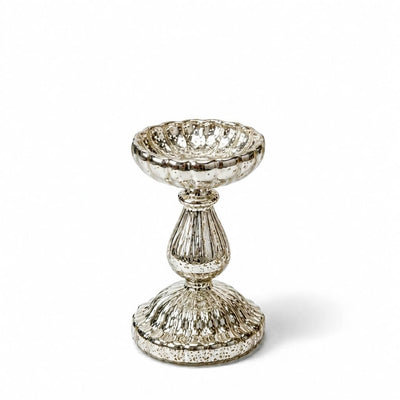 Richland 7" Ribbed Unique Mercury Glass Pillar Candle Holder