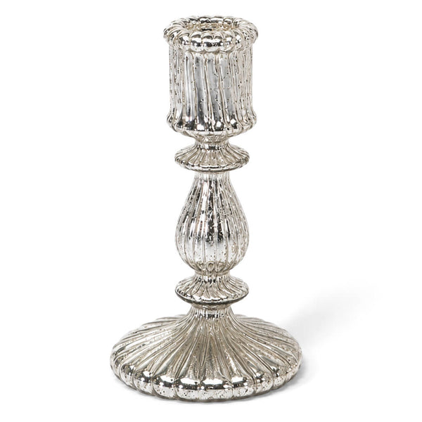 Richland Ribbed Unique Mercury Glass Taper Candle Holder 7 inch