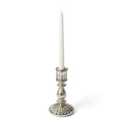 7" Ribbed Unique Mercury Glass Taper Candle Holder holding a single unlit white candle - thumbnail number 2