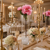 A 22-inch pink peony spray in a cylinder vase at a formal dinner event - thumbnail number 4