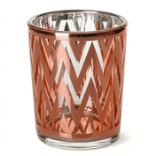Rose gold patterned glass candle holder with chevron design - thumbnail number 1