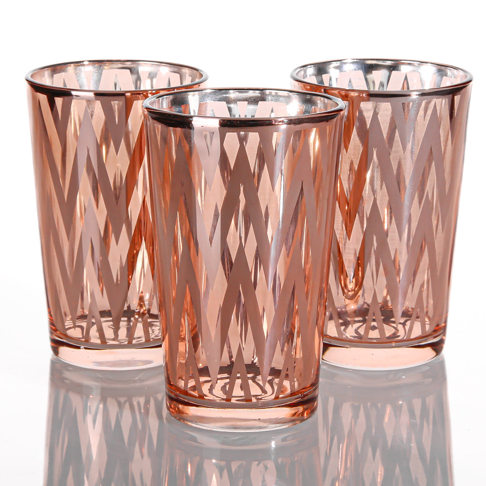 Richland Rose Gold Chevron Glass Holder Large Set Of 48 Quick Candles 7884