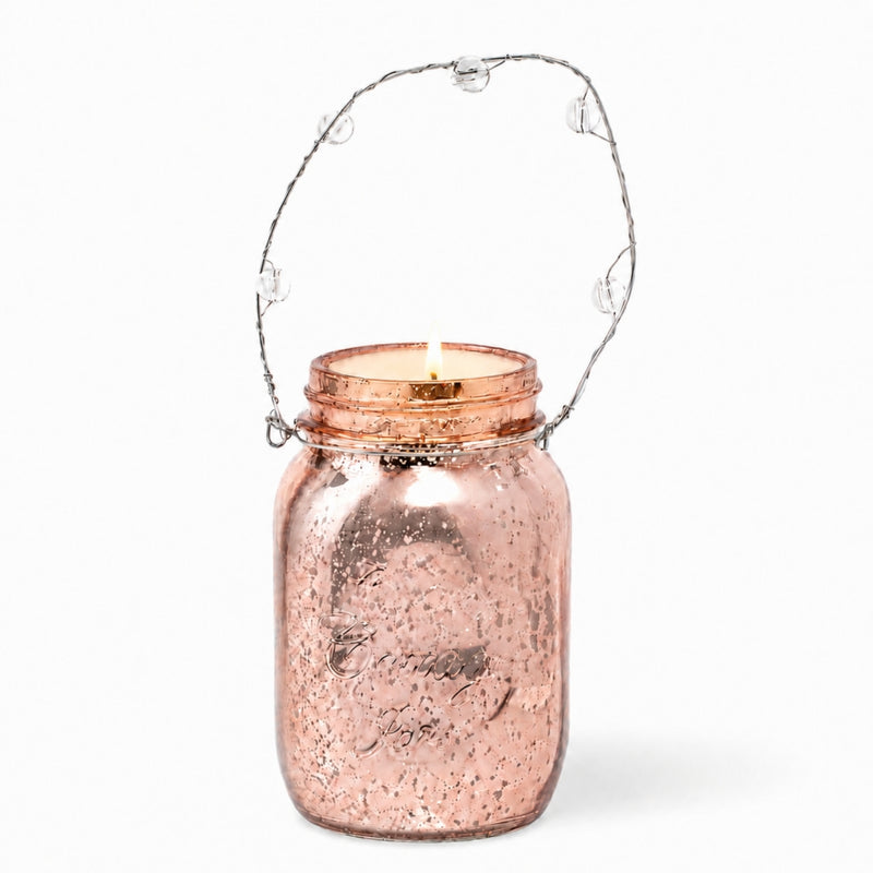 Rose Gold Small Mercury Hanging Mason Jar with Clear Bead Handle - thumbnail number 3