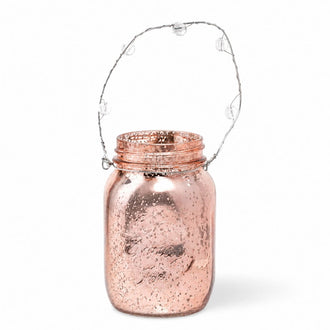 Richland Small Mercury Hanging Mason Jar with Clear Bead Handle - Rose Gold Set of 6