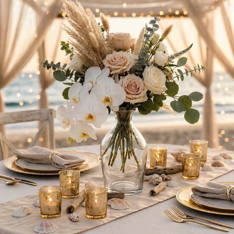 Quinn Vase with a coastal floral arrangement on a beach wedding table - thumbnail number 4