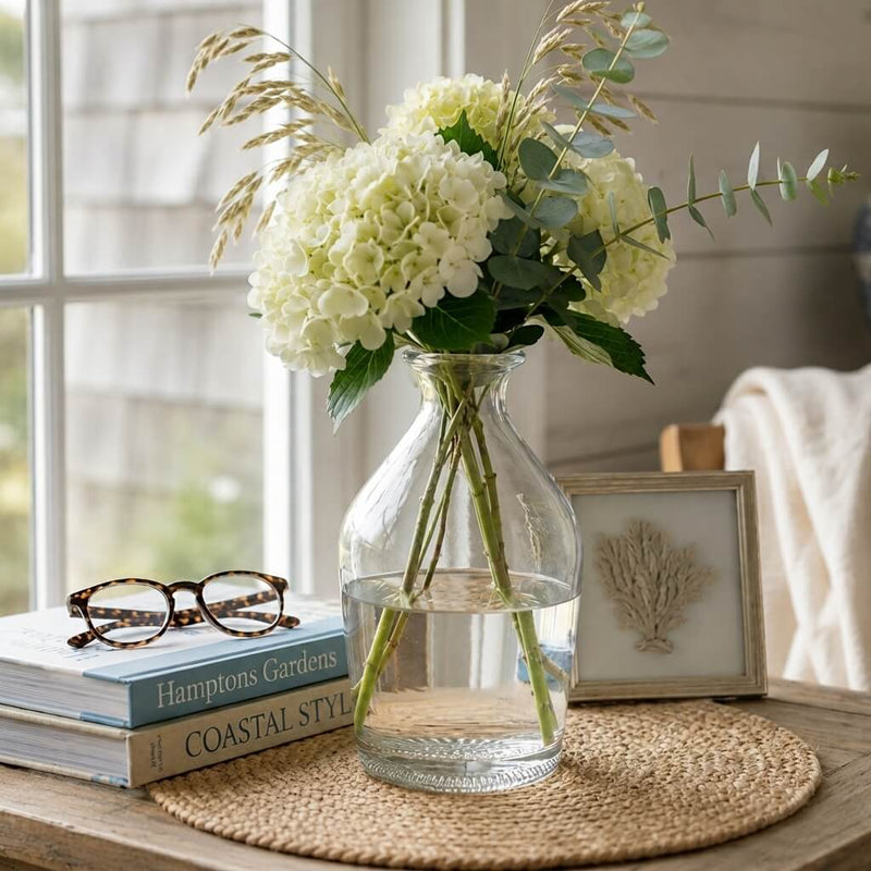 Quinn Vase with white hydrangeas on a coastal tabletop - thumbnail number 6