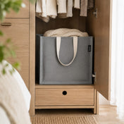 12" x 12" gray recycled canvas tote bag used as an organizer inside a wooden wardrobe - thumbnail number 7