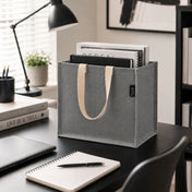 12" x 12" gray recycled canvas tote bag used as a desk organizer holding books - thumbnail number 9