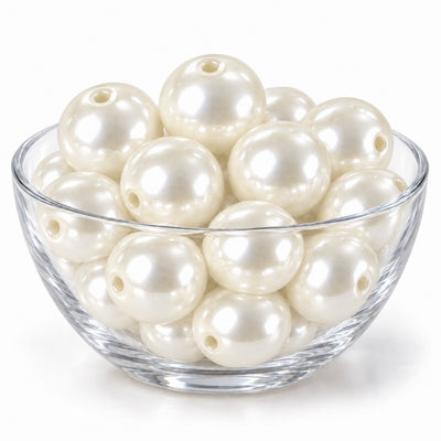 Glass bowl filled with glossy ivory faux pearl beads with center holes - thumbnail number 2