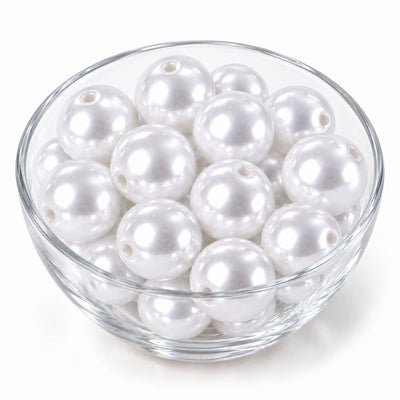 Glass bowl filled with white faux pearl beads - thumbnail number 2