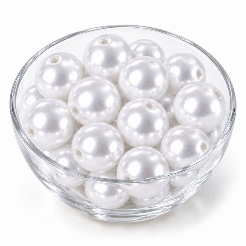 Glass bowl filled with white faux pearl beads - thumbnail number 2