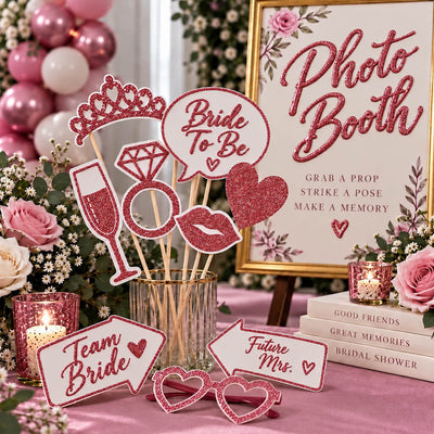 Rose gold glitter photo booth props for a bachelorette party or bridal shower - thumbnail number 2