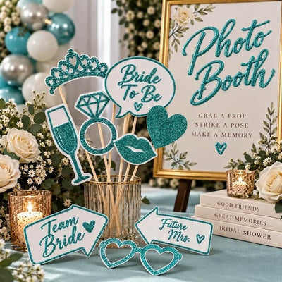 Turquoise glitter photo booth props for a bachelorette party or bridal shower - thumbnail number 4