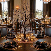 34 inch artificial black manzanita tree centerpiece with acrylic bead chains on a dining table - thumbnail number 4