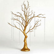 34" Artificial Metallic Gold Manzanita Tree Centerpiece – Easy Assembly with 8 Acrylic Bead Chains - thumbnail number 1