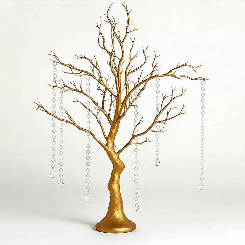 34" Artificial Metallic Gold Manzanita Tree Centerpiece – Easy Assembly with 8 Acrylic Bead Chains - thumbnail number 1