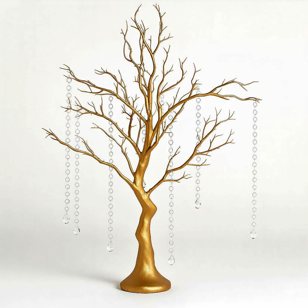 34" Artificial Metallic Gold Manzanita Tree Centerpiece – Easy Assembly with 8 Acrylic Bead Chains