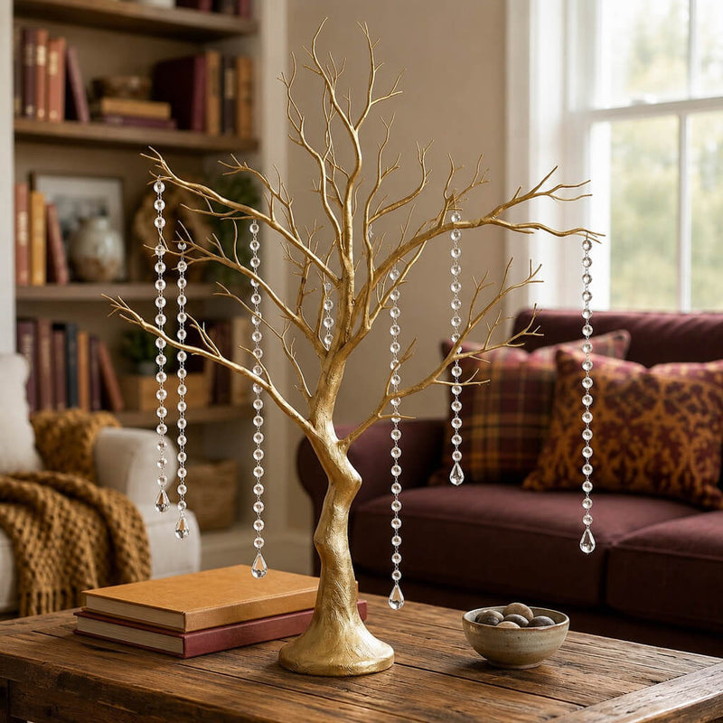 34-inch metallic gold manzanita tree centerpiece with acrylic bead chains on a table - thumbnail number 6