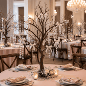 34-inch manzanita tree centerpiece with acrylic bead chains and white ribbons - thumbnail number 2
