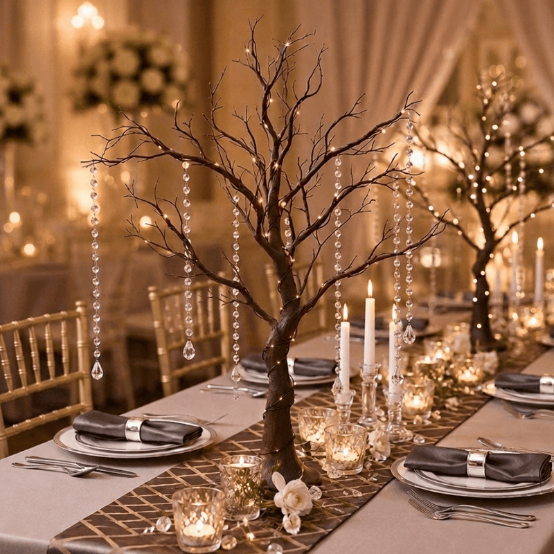 34-inch artificial manzanita tree centerpiece with dangling acrylic bead chains - thumbnail number 5